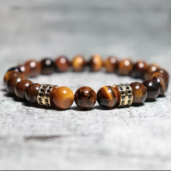 2Pcs Men Bracelet Set Natural Tiger eye Beads Stone Bracelet - Picture 4 of 5